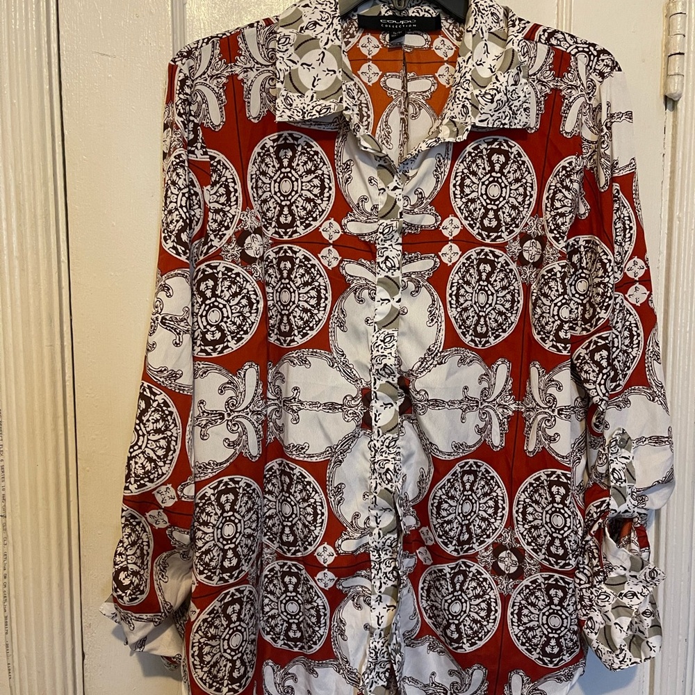 Medallion Print Button-Up Blouse